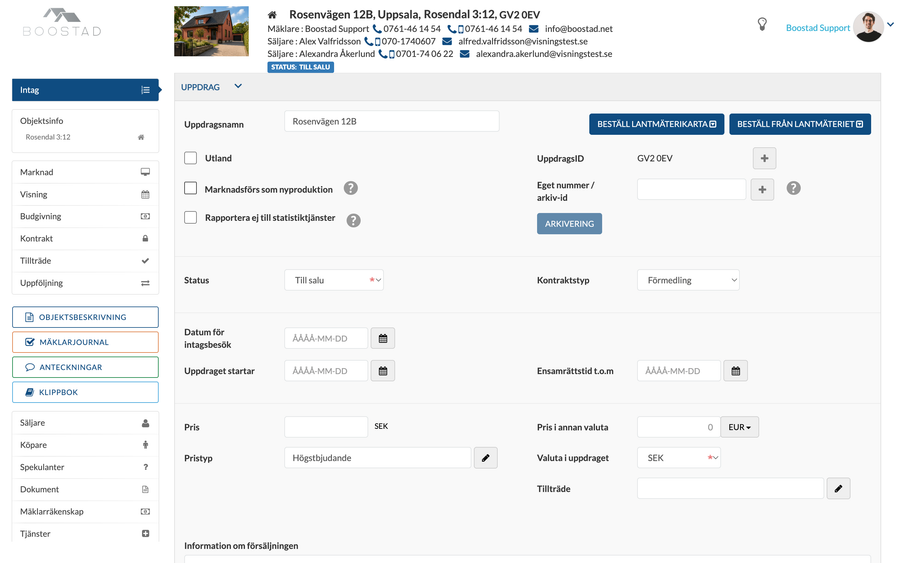 Objektet i mäklarsystemet efter importen, där de importerade uppgifterna, till exempel driftskostnaderna, ligger på sina ordinarie fält.