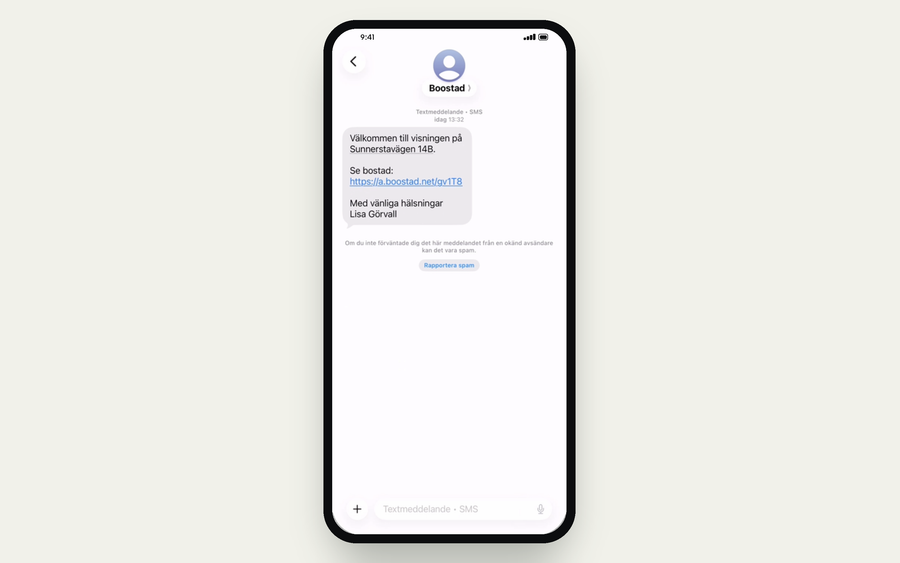 Ett sms till besökaren med en länk till objektsbeskrivningen.