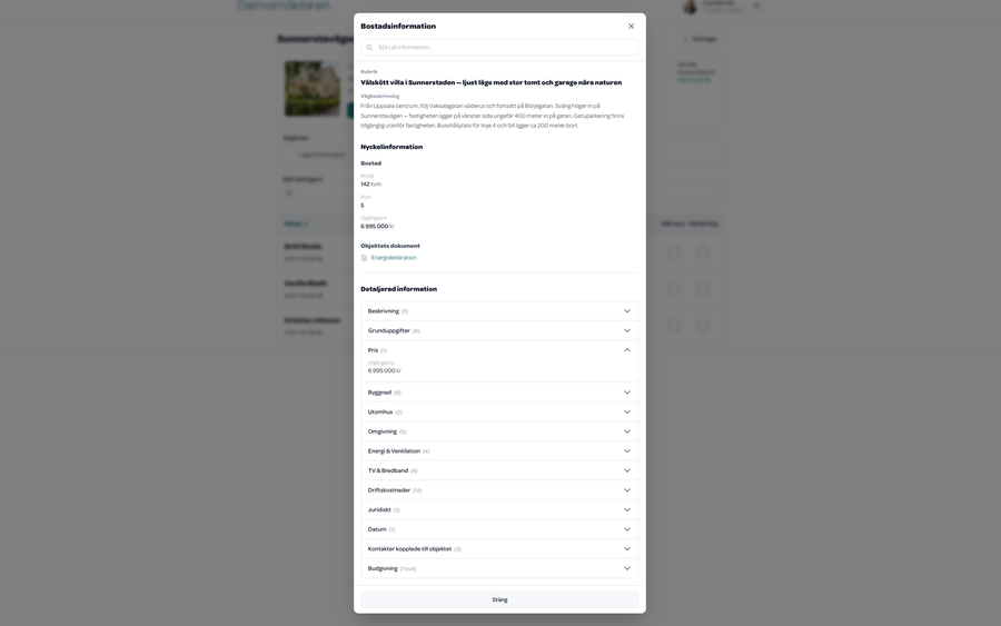 Informationen om objektet som visas med Visa mer info.
